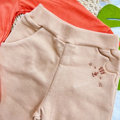 Conj. Blusa Manga Longa Baby Bear e Calça de Moletom - Laranja e Areia